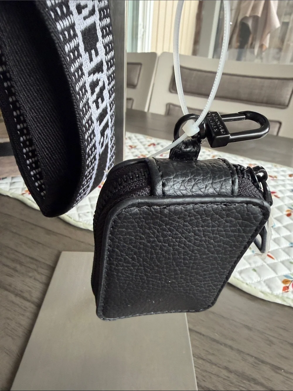 Steve Madden Black Pebbled Dome Crossbody with Chain and Logo Strap